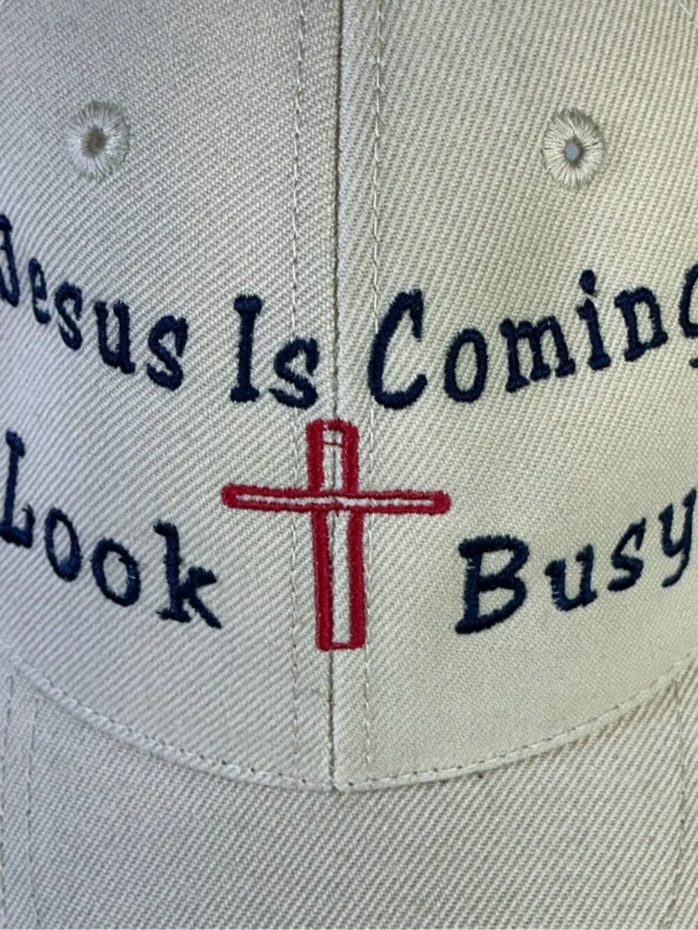 Lids Baseball Cap Jesus is Coming Blue Embroidery Khaki Tan Unisex Adult OS